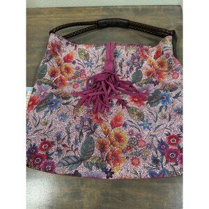 Una Alla Volta Italian Leather Tote Bag Shoulder Purse Floral Pattern